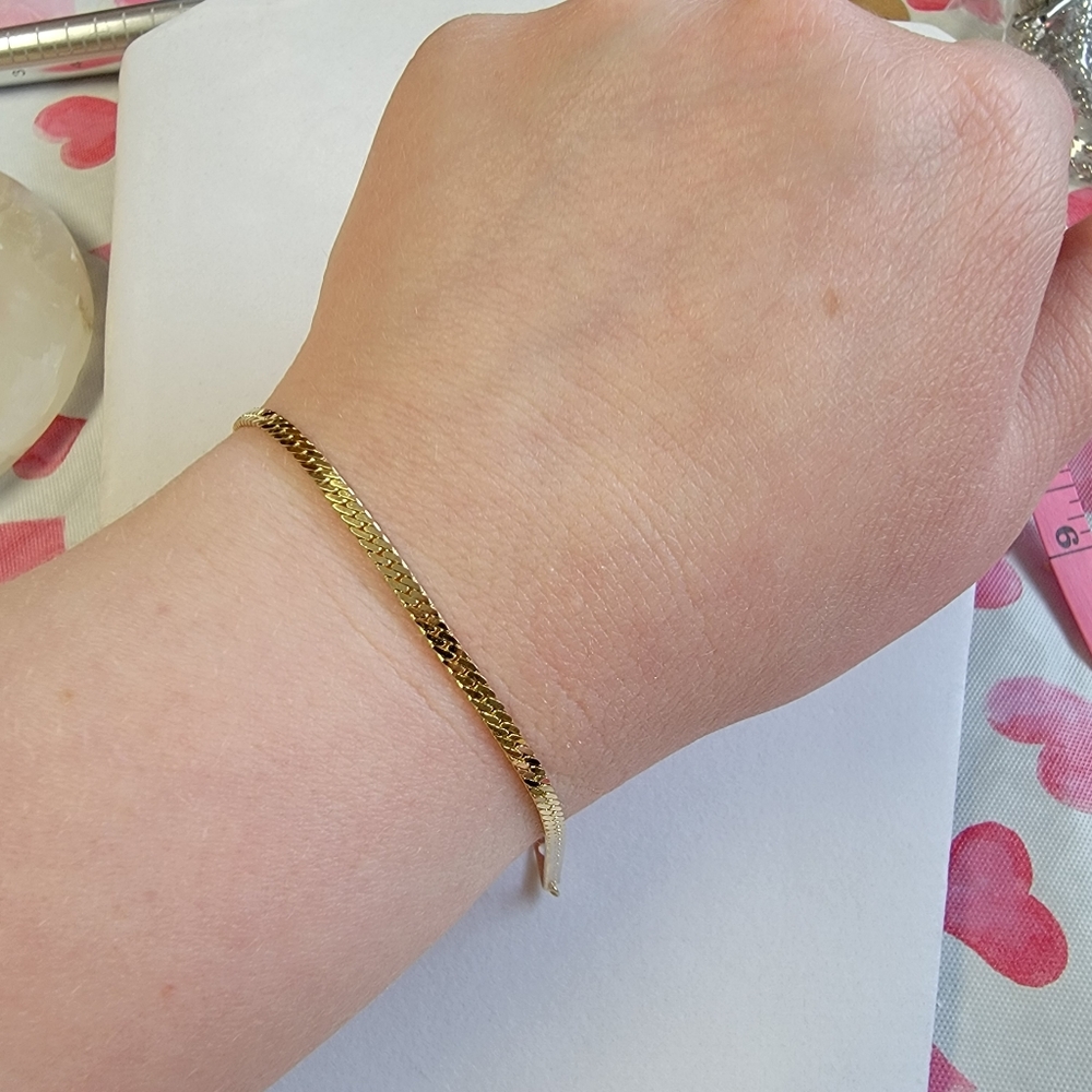 Gold Tone Herringbone Chain Bracelet